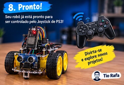 Robô com ESP32 finalizado, pronto para ser controlado pelo joystick de PS3